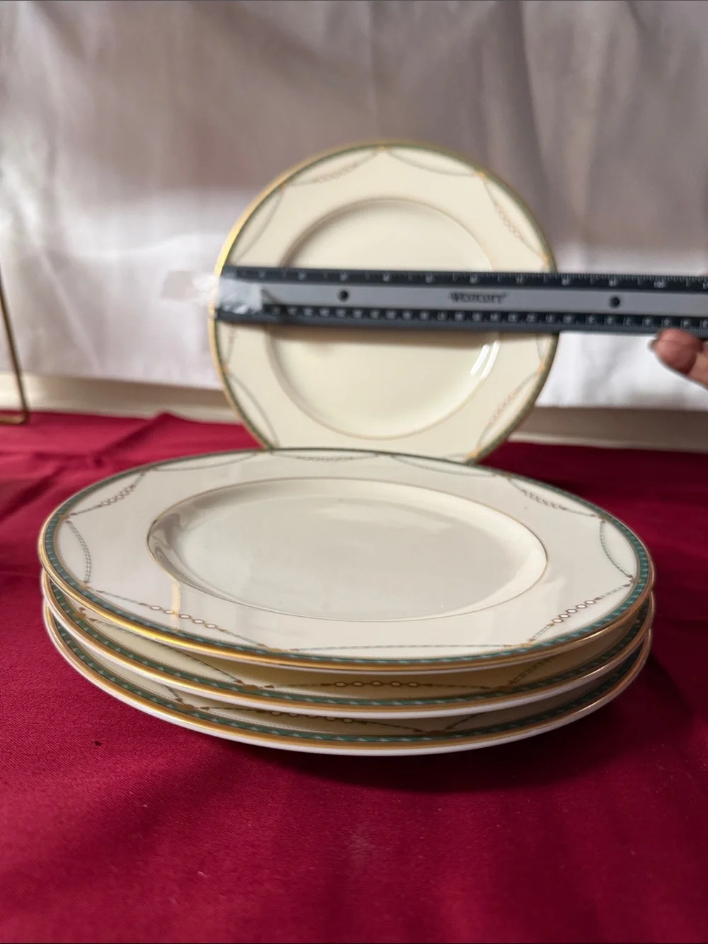 Vintage Mikasa Salad Plates Set, Laurent Teal & Gold, set/4